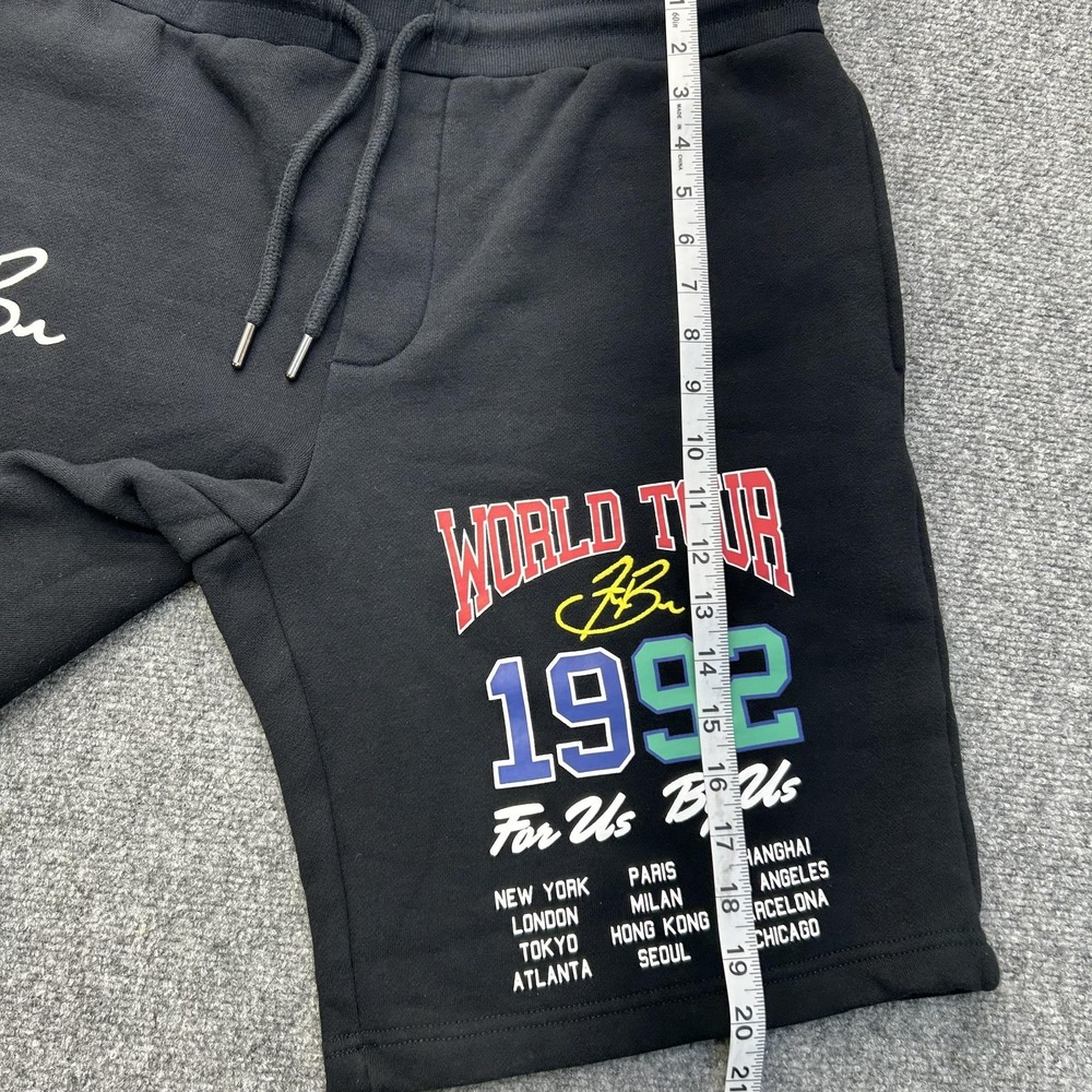 FUBU Shorts Mens XL Black Sweat Fleece World Tour 1992 Graphic City 10 Inseam‎ - Picture 8 of 10